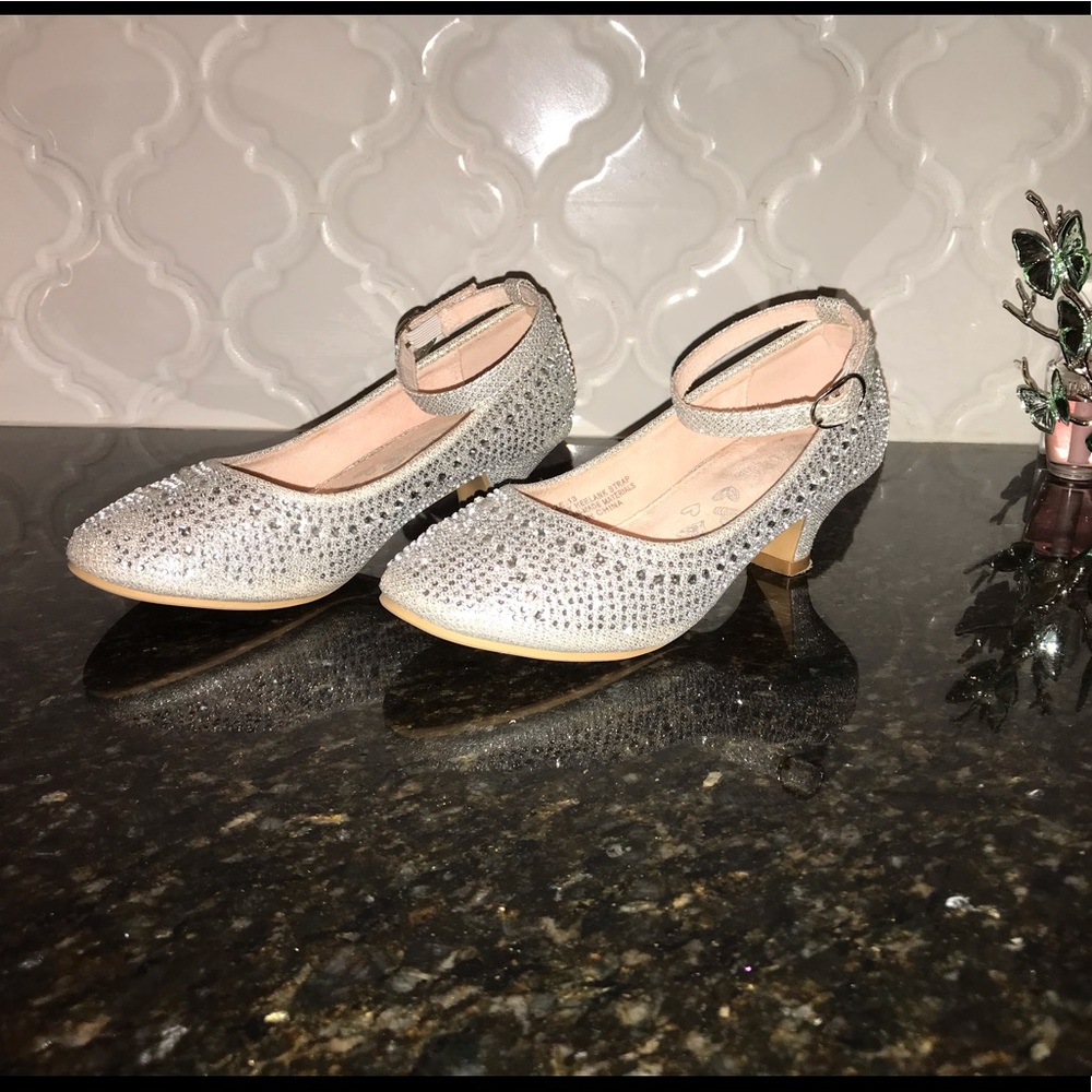 Sassy Heelank Strap Girls Silver Rhinestone Heels -